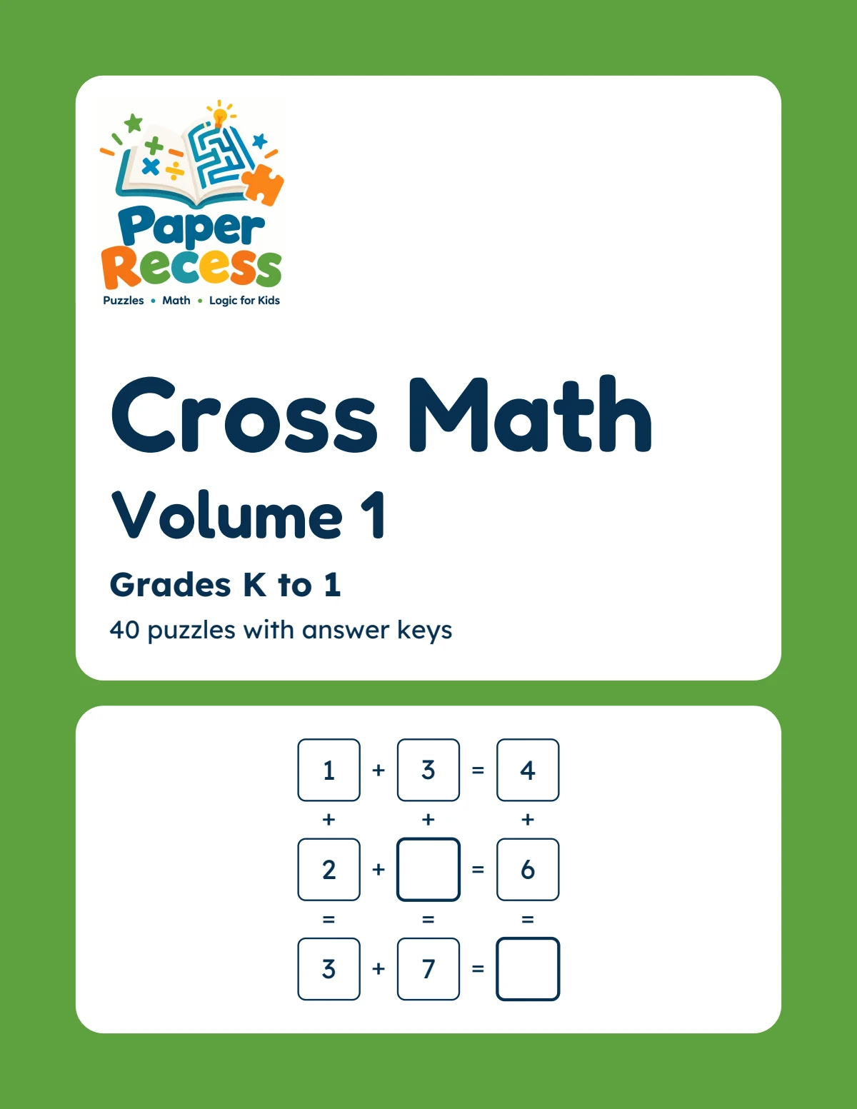 Cross Math Volume 1 cover, Grades K to 1