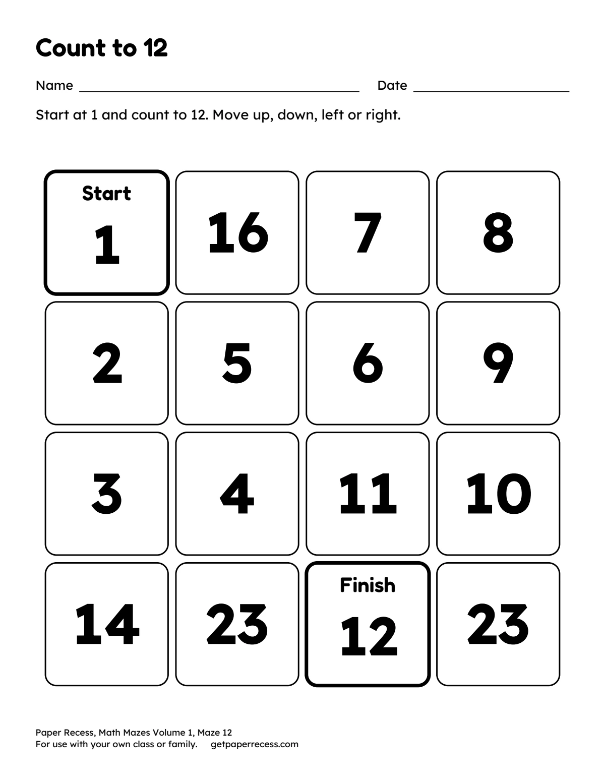 Math Mazes Volume 1, Maze 12: Count to 12